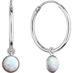 Stříbrné náušnice kruhy s bílým syntetickým opálem 11401.1