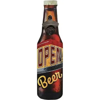 Otvírák G. Wurm - Nástěnný otvírák na láhve ze dřeva a kovu OPEN Beer- 10*40 cm