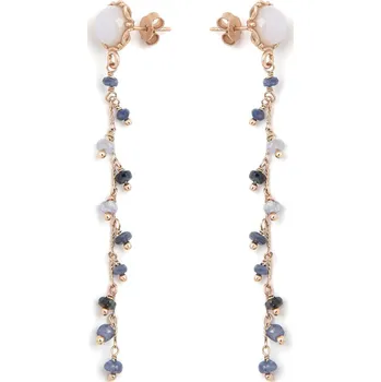 Náušnice ISHWARA - Handmade Italian Jewellery Dlouhé náušnice s chalcedonem a modrými safíry, ISHWARA Povrchová úprava stříbra: růžové zlato