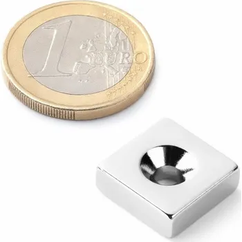 Dekorativní magnet SOLLAU Neodymový magnet hranol 15x15x5 mm s dírou M4, N40, poniklovaný