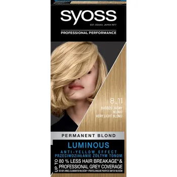 Syoss Luminous Permanent Blond 115 ml 8-11 velmi světlý plavý Barva na vlasy Syoss Luminous Permanent Blond 115 ml 8-11 velmi světlý plavý