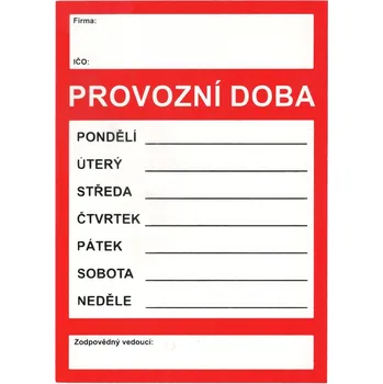 Informační tabulka ARCH Provozní doba A4