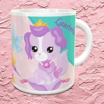 Hrnek se jménem Kočička a pejsek s korunkami - Růžová / Keramický 0,29 l