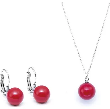 Souprava šperků biju Set z chirurgické oceli náušnice+řetízek, perla-červená 3001308
