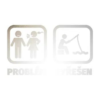 Polep vozidla SAMOLEPKA Problém? Vyřešen 006 na ryby (82 - odrazková reflexní bílá) NA AUTO, NÁLEPKA, FÓLIE, POLEP, TUNING, VLASTNÍ TEXT, TISK, AUTOSAMOLEPKY.cz, POLEPY, OBRÁZEK, LOGO, SAMOLEPKY
