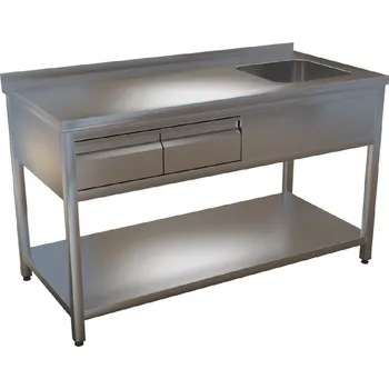 Nerezový dřez Dřez nerez KSVOZP-2 s lisovanou vanou zásuvkami a policí - hloubka 700mm Délka x hloubka: 1300x600mm