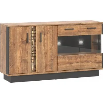 Zrcadlo Široký kredenc s osvětlením Klement - dub april/černý