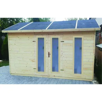Zahradní domek Zahradní domek XÉNIA (16mm) s okny, rozměr 3,3 x 3,9m, v.2,3m (Levný zahradní domek dřevěný XÉNIA (16mm) s okny, rozměr 3,3 x 3,9m, v.2,3m)