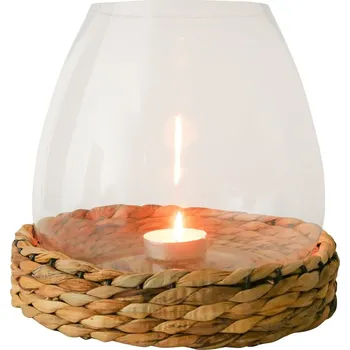 Svícen Skleněný svícen/ váza Avril s pleteným podnosem z vodního hyacintu - Ø 28*26cm