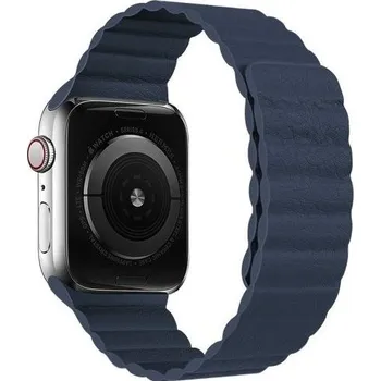 Řemínek na hodinky Kožený magnetický řemínek pro Apple Watch 42mm / 41mm / 40mm / 38mm - tmavě modrý