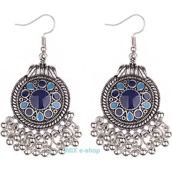 Náušnice Kovové Tribal orient náušnice Tibet s patinou - Tmavě modrá
