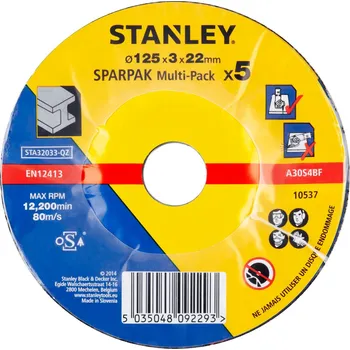 Řezný kotouč Řezné kotouče vypouklé na kov 125 x 3,2 x 22,2 mm (5 ks) STANLEY STA32033