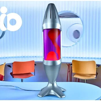 Lampa pro světelnou terapii Mathmos iO Giant Silver, originální lávová lampa, stříbrná s fialovou tekutinou a červenou lávou, výška 78cm
