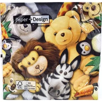 Papírový ubrousek Dezertní třívrstvé ubrousky Plush animals, 20 ks - 33*33 cm