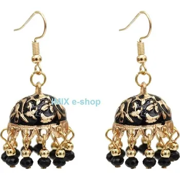 Náušnice Orientální náušnice zvonky se zlatým reliéfem - Černá