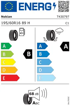 energetický štítek osobní letní pneumatiky Nokian Wetproof 195/60 R16 89 H