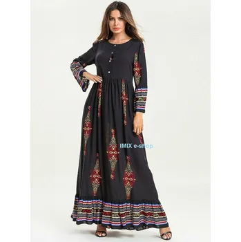 Dámské šaty Dlouhé Abaya etnické šaty s orientálním vzorem - Více barev - Černá / XXL