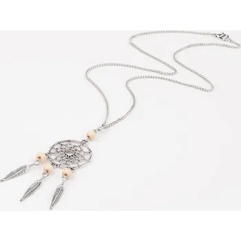 Náhrdelník Řetízek s přívěskem Lapač snů béžové korálky (Náhrdelník Dreamcatcher)