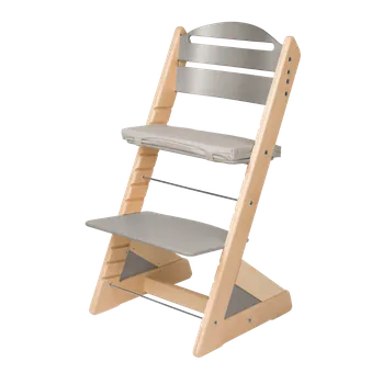 Jídelní židlička Jitro Dětská rostoucí židle Plus PŘÍRODNÍ VÍCEBAREVNÁ Šedá + šedý podsedák