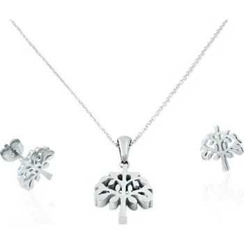 Souprava šperků Dámský set náušnice a řetízek s přívěskem strom života z chirurgické oceli S11128080