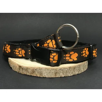 Obojek pro psa Palkar podšitý obojek z popruhu pro psy 65 cm x 25 mm hnědo-oranžová s tlapkami (Palkar podšitý obojek z popruhu pro psy 65 cm x 25 mm hnědo-oranžová s tlapkami)
