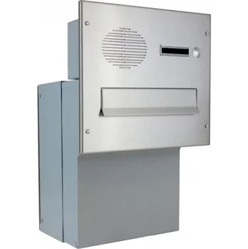 Poštovní schránka 1x poštovní schránka F-046 k zazdění do sloupku + čelní deska s 1x zvonkem a HM URMET - NEREZ / šedá