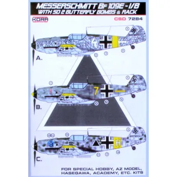 Plastikový model KORA Models 1/72 Bf 109E-1/B w/ SD 2 Butterfly bombs & rack