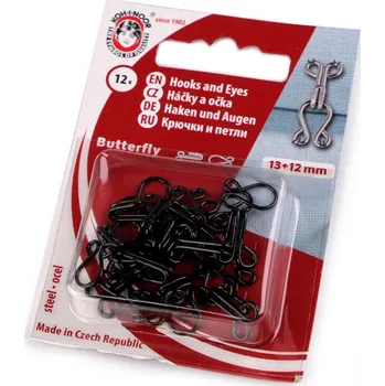 Háčky a očka velikost 15+14; 13+12; 12+20; 10+8 mm, barva 13+12 mm (12 ks) černá