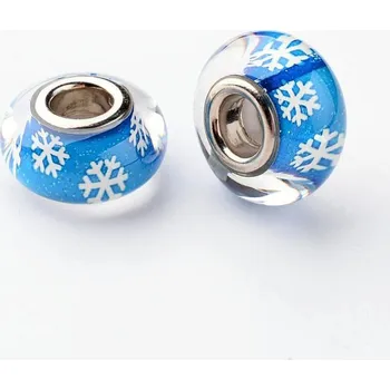 Korálek Korálek 47 ANY Sněhová vločka bílá v modrém skleněný - TOPBEADS