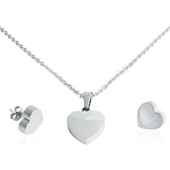 Souprava šperků Dámský set náušnice a řetízek s přívěskem srdce z chirurgické oceli S11130080