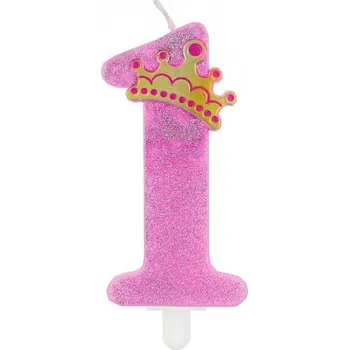 Dortová svíčka Svíčka na dort č. 1, růžová, s korunkou