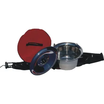 Kempingové nádobí Souprava trojnožka 1 m + kotlík LUX 0,8 mm s poklicí 6 l nerez v obalu (praktická ochrana pro vaši trojnožku 1 m a kotlík s poklicí 6 L LUX s voděodolnými obaly)