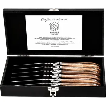 Příbor Laguiole Luxury steakové nože 6 ks olivová rukojeť 
