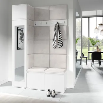 Předsíňová stěna Eka Předsíňová stěna s čalouněnými panely Trinity 22 - Bílá / Krémová bílá 2301