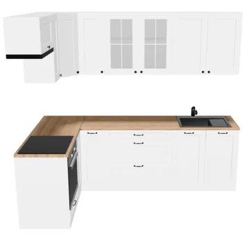 Kuchyňská linka Rohová kuchyně Mimosa levý roh 243 x 143 cm matná bílá