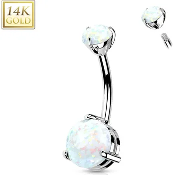 Piercing Šperky4U Zlatý piercing do pupíku - bílý opál, Au 585/1000 - ZL01227-OP17WG