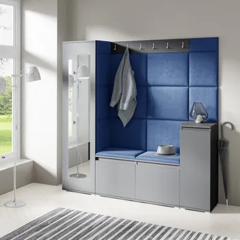 Předsíňová stěna Eka Předsíňová stěna s čalouněnými panely Trinity 28 - Grafit / Tmavá modrá 2331