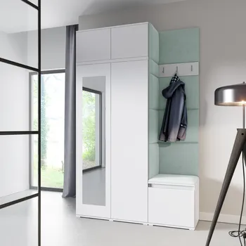 Předsíňová stěna Eka Předsíňová stěna s čalouněnými panely Trinity 20 - Bílá / Světlá zelená 2321