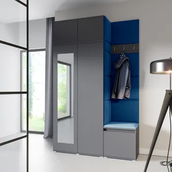 Předsíňová stěna Eka Předsíňová stěna s čalouněnými panely Trinity 20 - Grafit / Tmavá modrá 2331