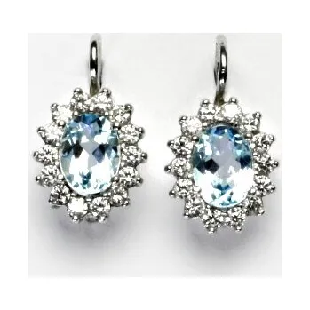 Náušnice Zlaté náušnice, Kate, bílé zlato, přírodní topaz sky, čiré zirkony , NK 1507