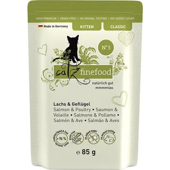 Krmivo pro kočku Kapsička CATZ FINEFOOD Kitten No.5 s lososem, drůbežím a špenátem 85g