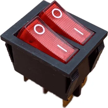 vypínač Kolébkový spínač dvojitý KCD3 podsvětlený červený (250V/16A)