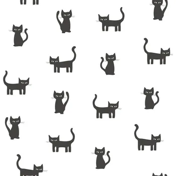 Tapeta Vliesová tapeta bílá s černými kočičkami 138928, Little Bandits, Esta