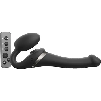 Připínací penis strap-on-me Multi Orgasm Strap-On Vibrator with Licking Stimulator Black XL