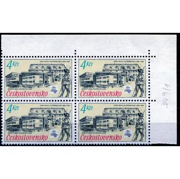 Poštovní známka Českosloveská pošta (1988) č. 2839 **, 4-bl- Československo - DV 9/1 - kratší nožička "k" Československo