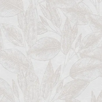 Tapeta Bílá jemně plastická vliesová tapeta s béžovými listy 37836-1, Dimex 2023, AS Creation