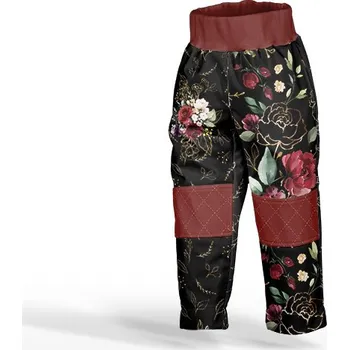 Panel se střihem na softshell kalhoty zlaté květiny černé 140