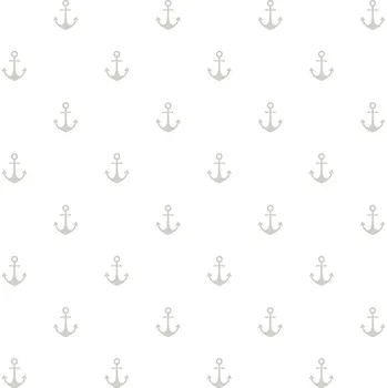 Tapeta Vliesová tapeta bílá, stříbrné kotvy 138964, Regatta Crew, Esta Home