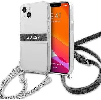 Pouzdro na mobilní telefon Guess 4G Grey Strap Silver Chain pro Apple iPhone 13 Mini transparentní