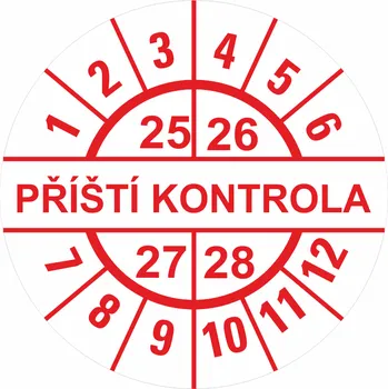 Samolepící etiketa Příští kontrola 25-28 samolepící vinylová fólie 40 mm aršík 10 kusů